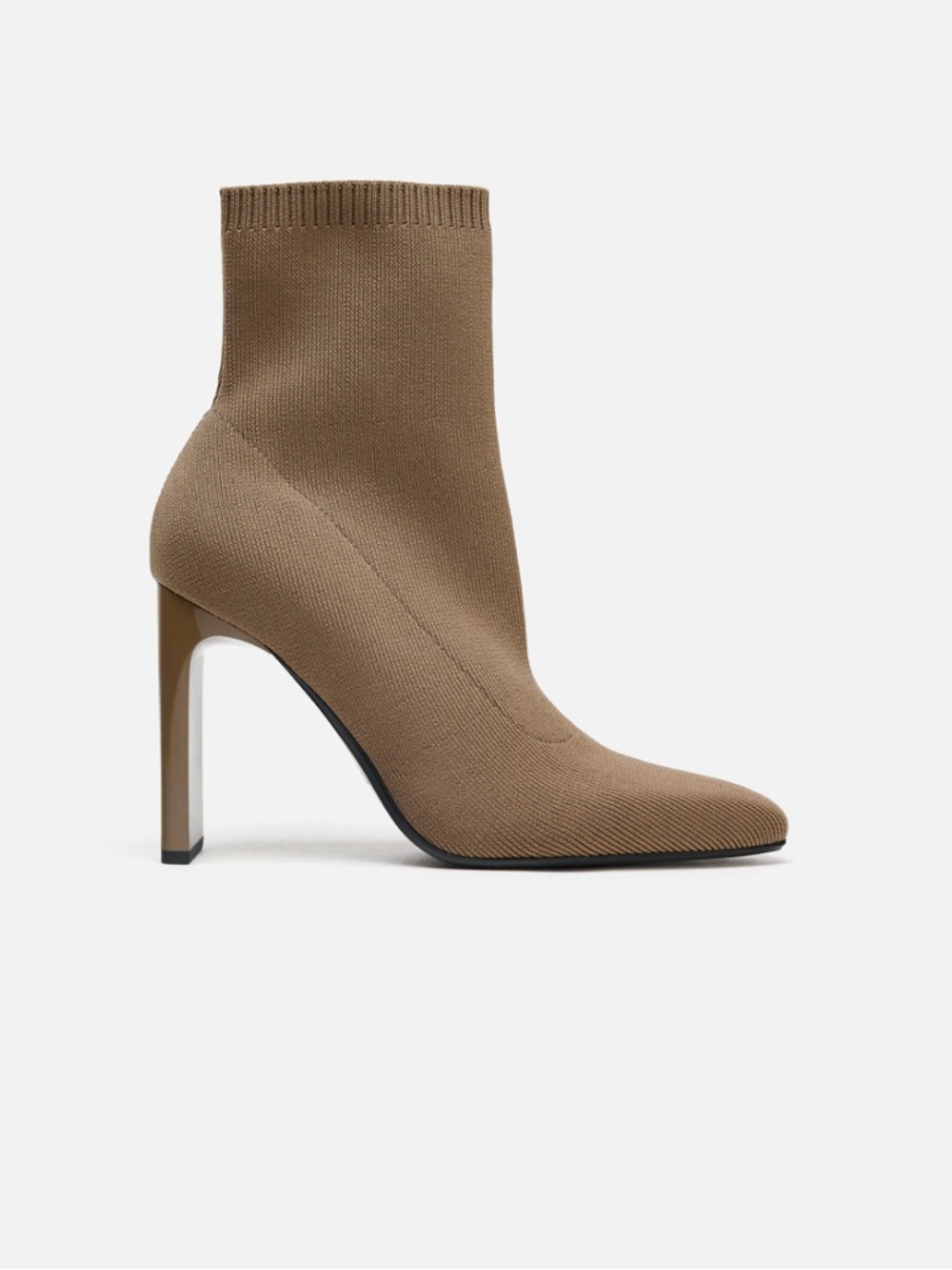 ZARA Brown stretchy knit SOCK STYLE HIGH HEEL ANKLE BOOT size 6